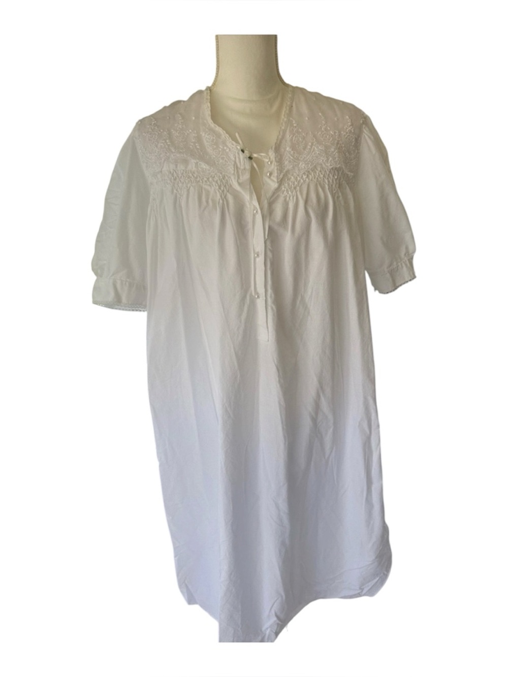 Quiet Moments Vintage White Cotton nightgown pearl like button lace cottage core